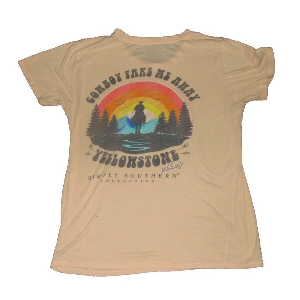Simply Southern Peach Cowboy Take Me Away Yellowstone Vibes T-shirt Womens L